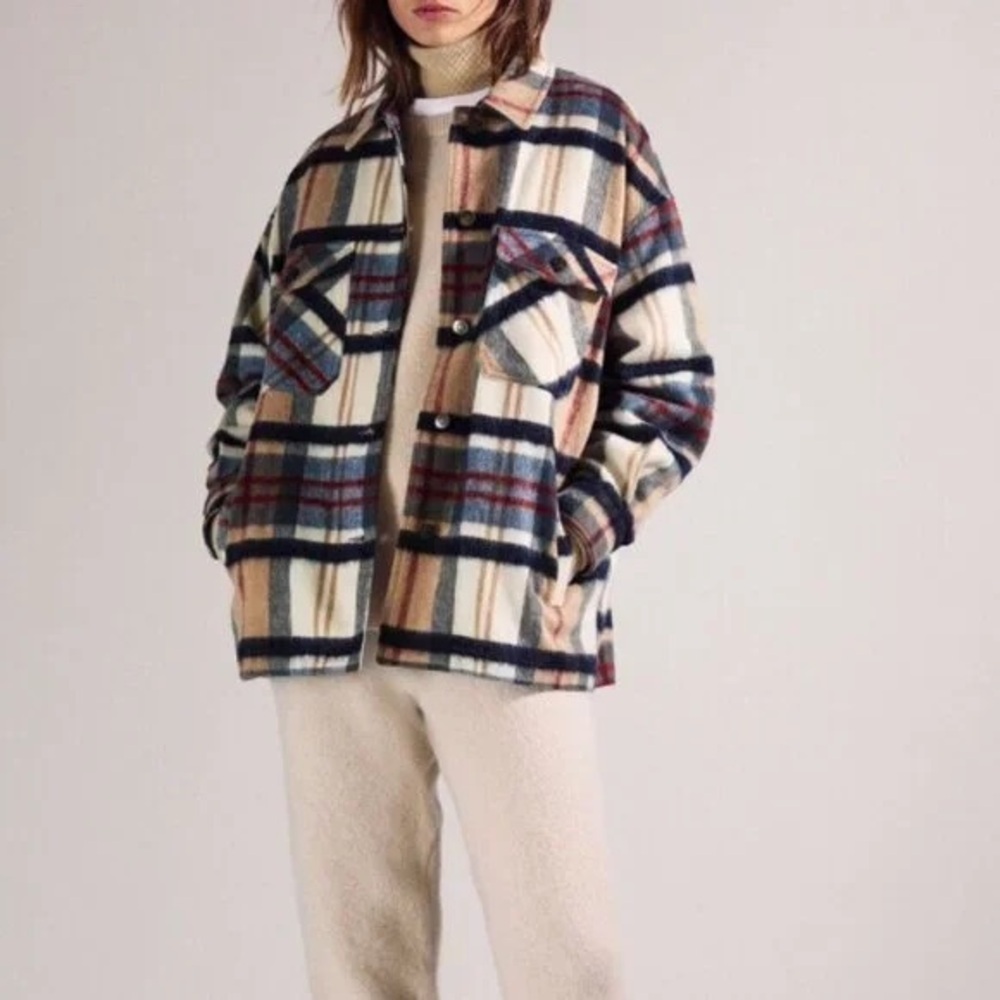 Zara Wool Blend Oversized Plaid Shirt Jacket Shacket Size XS